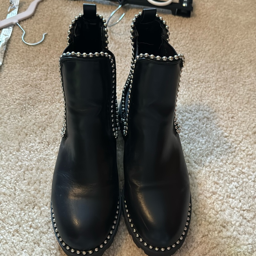 Women Black Boots | Silver Studs | Size 8